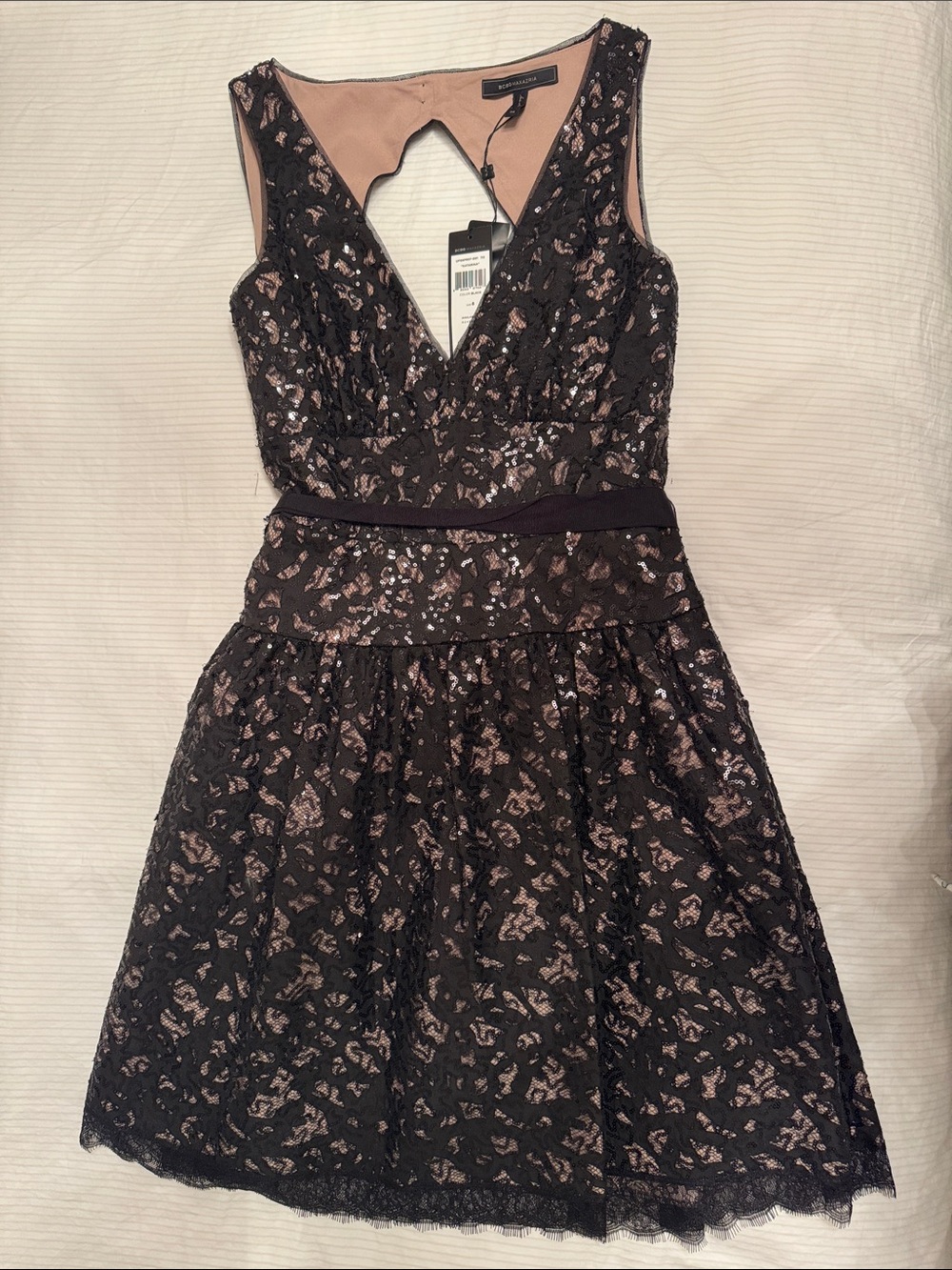 BCBGMaxAzria Katarina Black Lace V-Neck Open-Back Mini Dress - Picture 5 of 8